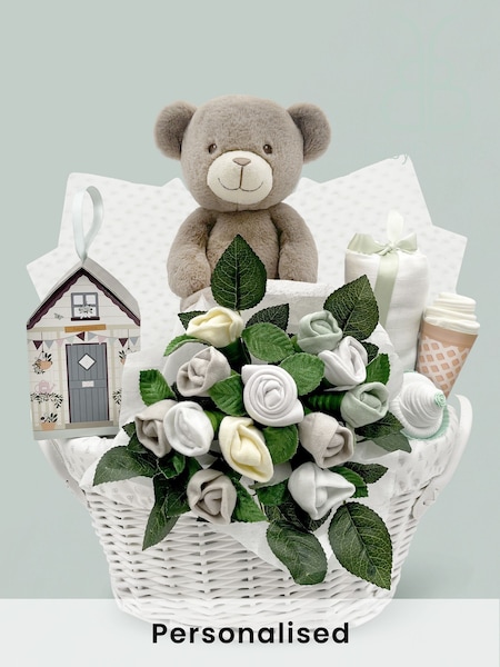 Babyblooms 100% Cotton Frankie Bear's New White Baby Gift Basket (451874) | £130