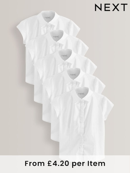 White Regular Fit 5 Pack Short Sleeve School Shirts (3-18yrs) (452071) | £21 - £36