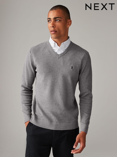 Charcoal Grey Oxford V-Neck Regular Mock Shirt Jumper (452424) | £42