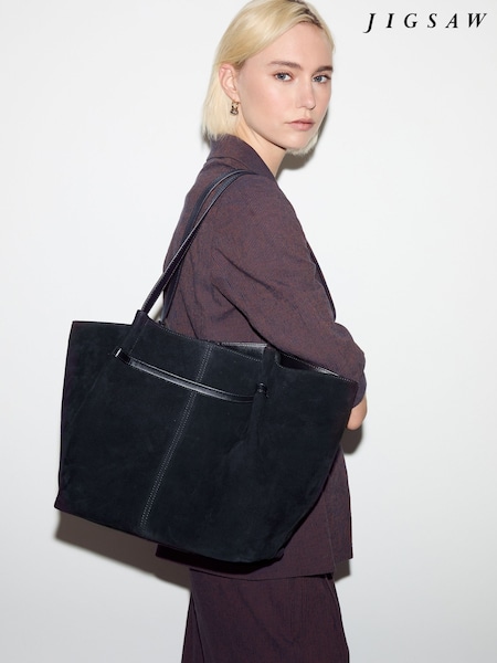 Blue - Jigsaw Shopper Suede Tote Bag