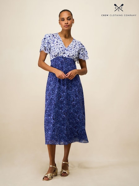Blue - Crew Clothing Henley Flutter Sleeve Tea Dress