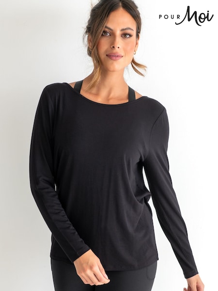 Pour Moi Black Cross Back Jersey Yoga Top (454889) | £30
