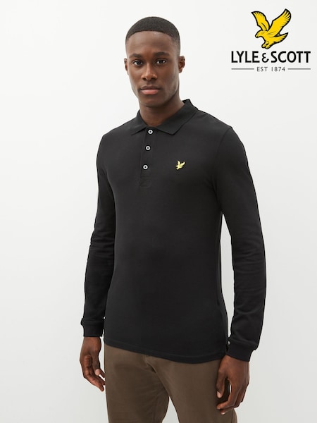 Lyle & Scott Black Long Sleeve Polo Shirt (455501) | £65