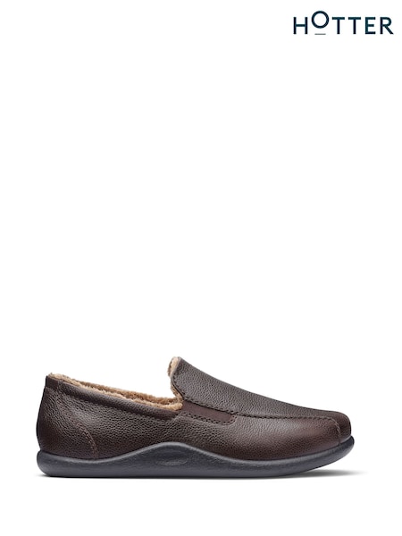 Dark Brown Grainy Leather - Regular Hotter Standard Fit Relax Slip-on Slippers