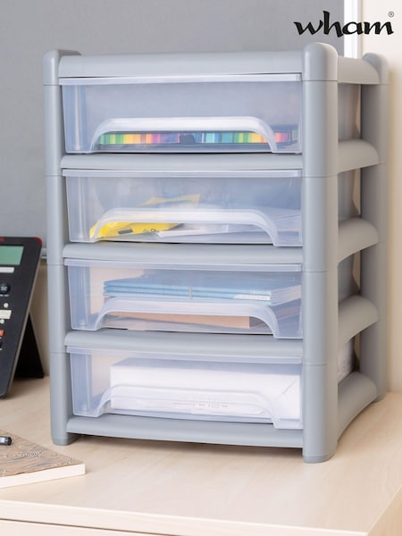 Wham Grey 1 x Shallow 4 Drawer Tower Home and Office Organisation (456184) | £26