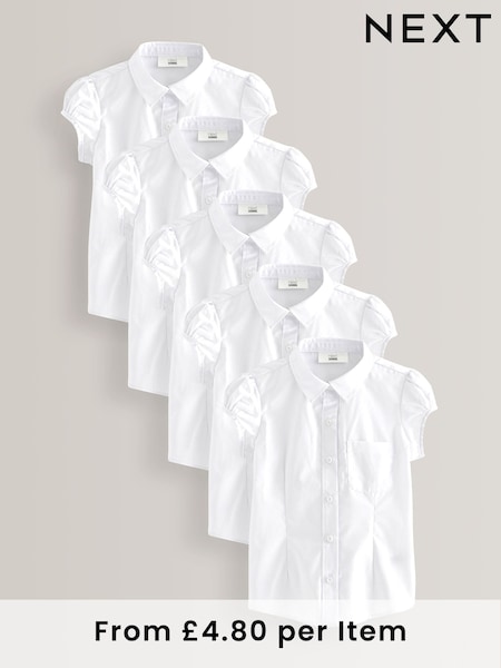 White 5 Pack Puff Sleeve School Shirts (3-16yrs) (456196) | £24 - £34