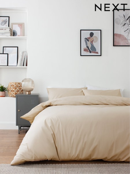 Natural Cotton Rich Plain Duvet Cover and Pillowcase Set (456203) | £18 - £45