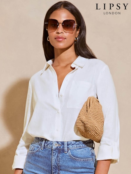 Lipsy White Linen Blend Button Through Shirt (456427) | £35
