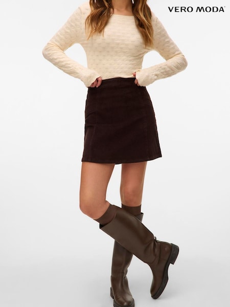 Chocolate Brown - Vero Moda High Waist Corduroy Mini Skirt