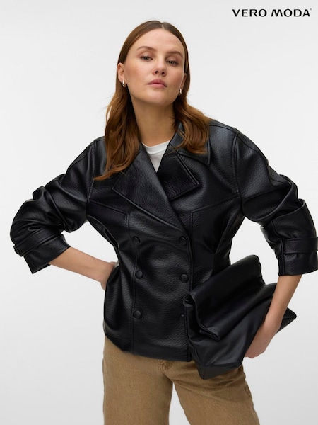 Black - Vero Moda Cinched Waist Faux Leather Jacket