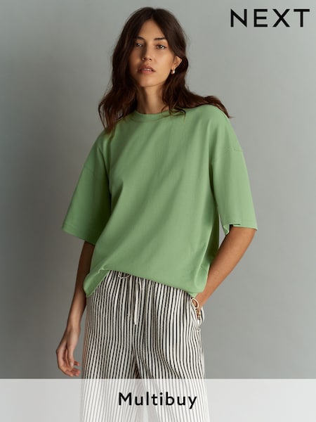 Matcha Green Oversized Relaxed Fit Boxy Heavyweight Crew Neck T-Shirt (460241) | £12