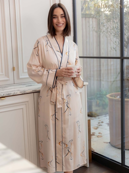 Cream - Fable And Eve Parisian Chic Print Long Dressing Gown