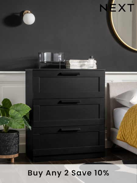 Black Flynn 3 Drawer Chest of Drawers (461114) | £185