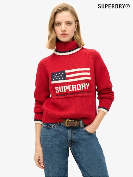 Superdry Red Americana Roll Neck Knit Jumper (462191) | £65