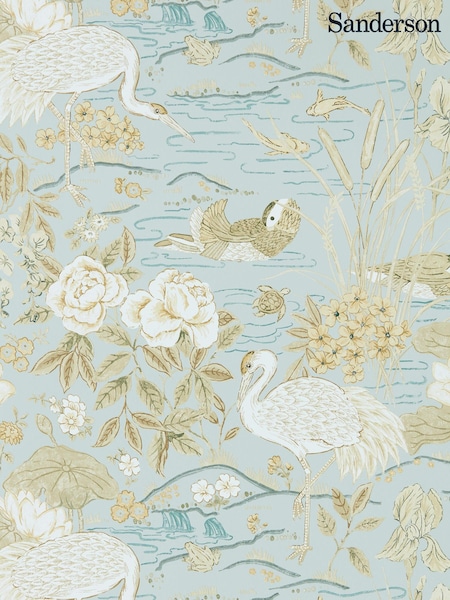Sanderson Blue Crane Frog 10.05M Wallpaper (463295) | £164