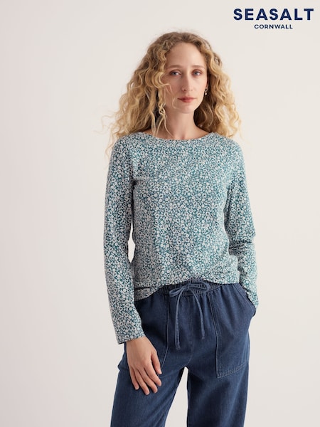 Teal Blue - Seasalt Cornwall Easel Long Sleeve Jersey Top