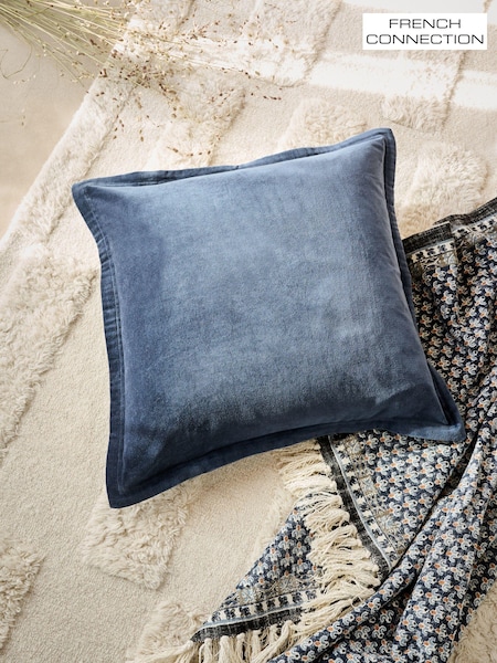 French Connection Indigo 100% Cotton Washed Velvet Cushion (466463) | £30