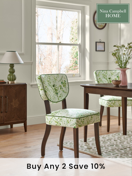 Nina Campbell Set of 2 Springtime Leaves Green Ashburn Walnut Effect Leg Dining Chairs (466655) | £299