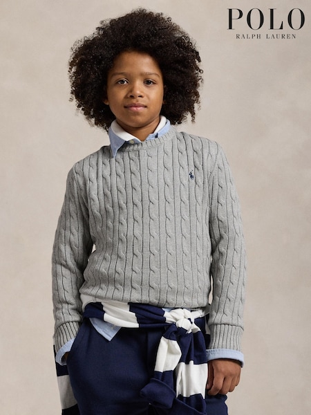 Grey - Polo Ralph Lauren Logo Cable Knit Jumper