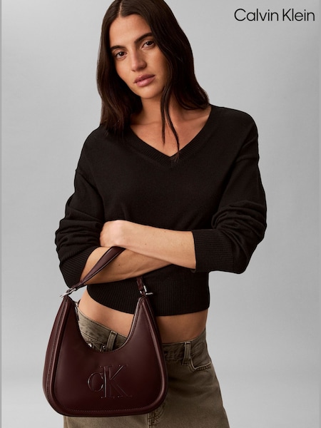 Red - Calvin Klein Embossed Monogram Crescent Bag
