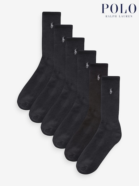 Polo Ralph Lauren Black Pony Logo Ribbed Crew Socks 3 Pack (468547) | £45