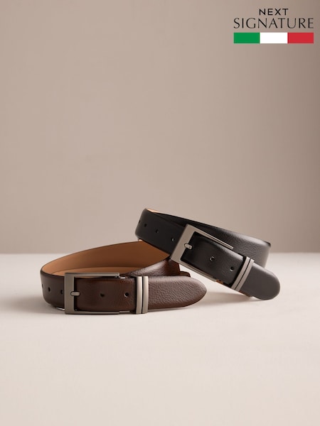Black/Brown - Regular Leather Signature Belt Made In Italy 2 Pack