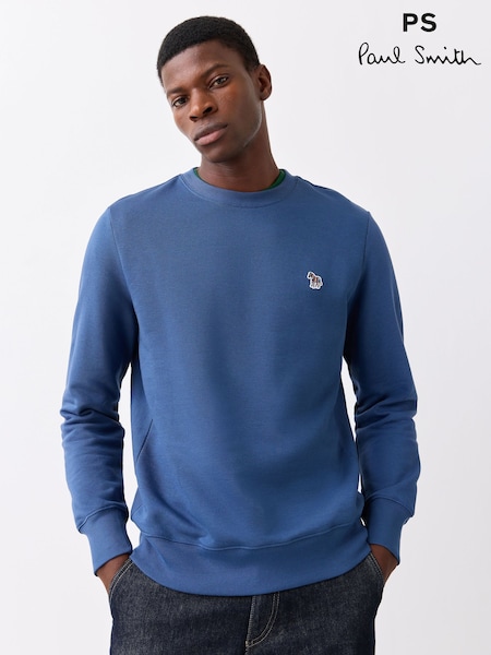 Blue - Regular Paul Smith Zebra Logo Crew Neck Sweatshirt