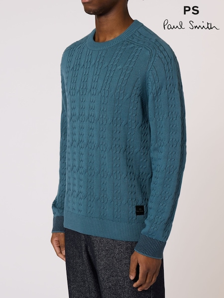 Blue - Regular Ps Paul Smith Crew Neck Cable Knit Jumper