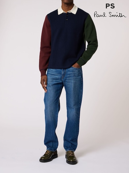 Blue - Regular Ps Paul Smith Textured Knit Polo Jumper