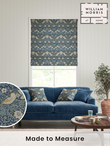 William Morris At Home Blue Strawberry Thief Made To Measure 100% Cotton Roman Blinds (469392) | £99