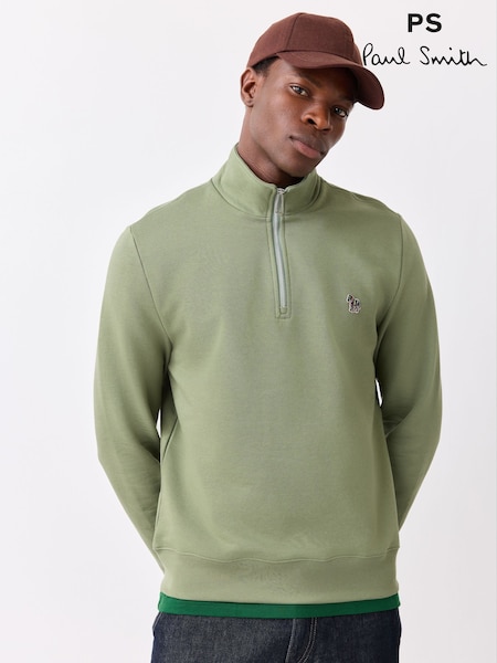 Green - Regular Paul Smith Cotton Quarter Zip Sweatshirt