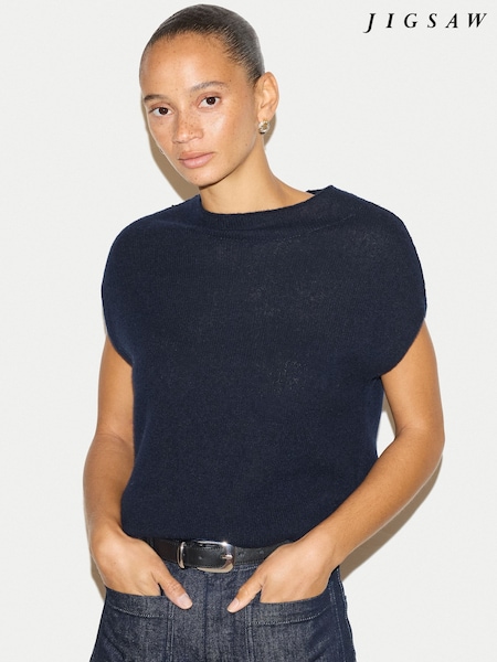 Blue - Jigsaw Cloud Cashmere Cap Sleeve Top