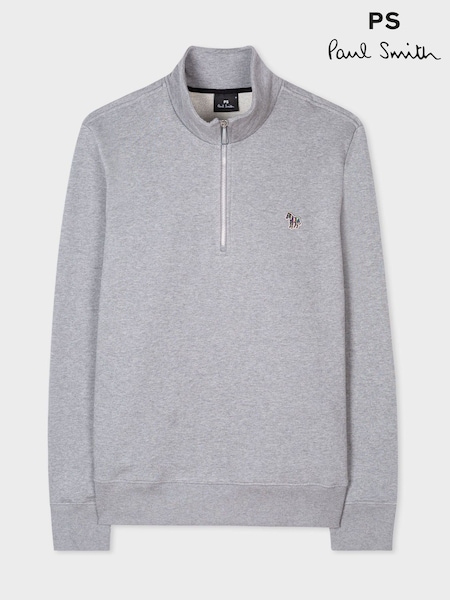 Light Grey - Regular Ps Paul Smith Cotton Quarter Zip Sweatshirt