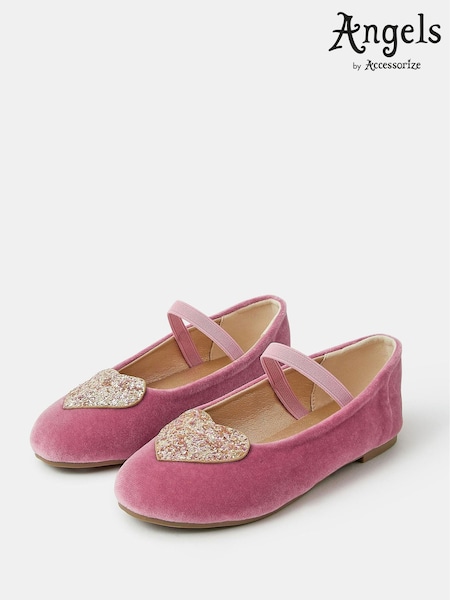 Pink - Angels By Accessorize Heart Velvet Ballet Flats