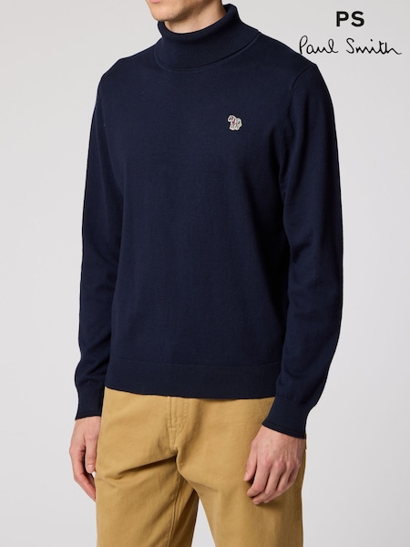 Blue - Regular Ps Paul Smith Zebra Logo Roll Neck Jumper