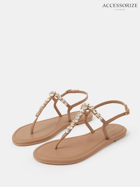 Brown - Accessorize Cluster Jewel Strap Sandals