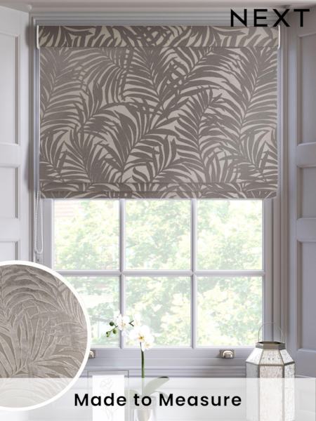 Silver Cut Velvet Palm Leaf Warm Made To Measure Roman Blind (470297) | £42