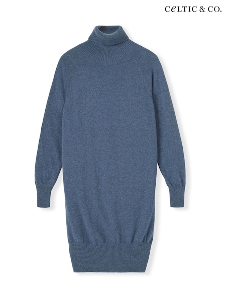 Blue - Celtic & Co. Supersoft Roll Neck Knee Length Dress
