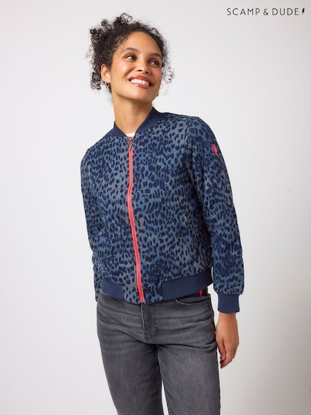 Blue - Scamp & Dude Printed Cheetah Fitted Bomber Jacket