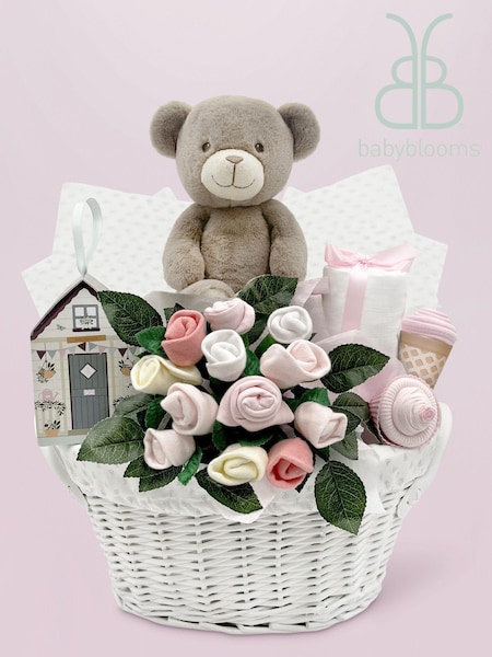 Babyblooms Pink Frankie Bear's 100% Cotton New Baby Gift Basket (470858) | £130
