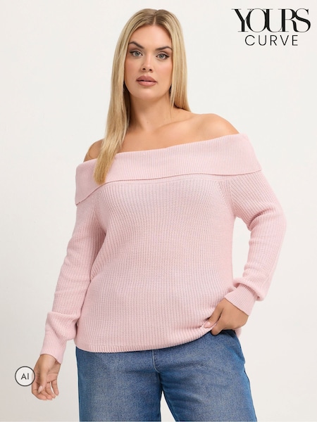 Pink - Yours Curve Limited Bardot Knitted Jumper