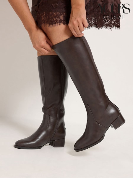 Brown - Yours Curve Block Heel Knee High Boots