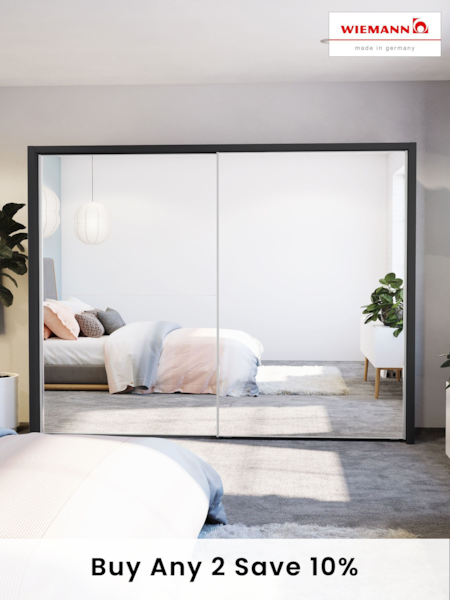 Wiemann Graphite Peyton Mirror Sliding 2.6m Sliding Semi Fitted Wardrobe (472245) | £1,310