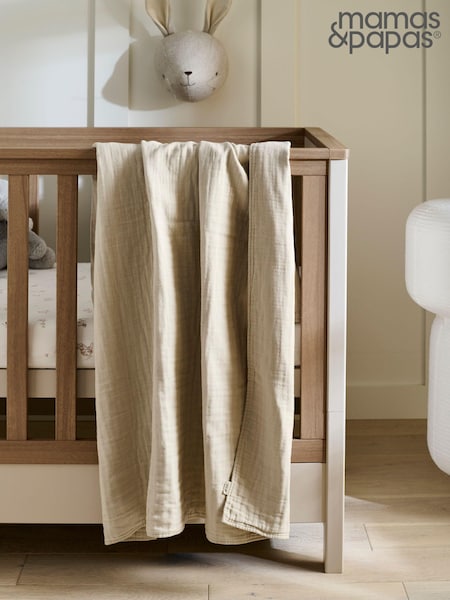 Mamas & Papas Mocha Welcome To The World Seedling Muslin Blanket Linen (472432) | £29