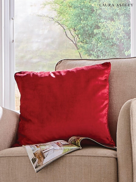 Laura Ashley Velvet Cranberry Red Square Nigella Cushion (473865) | £45