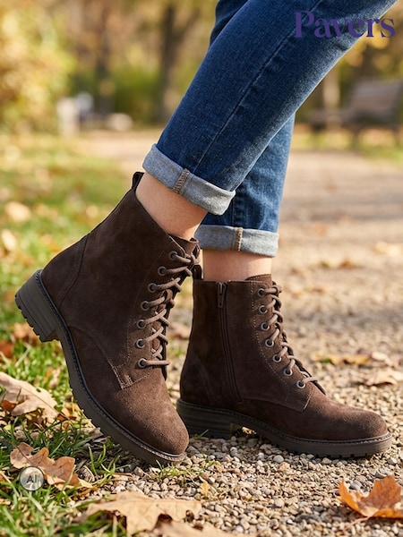 Chocolate Brown Suede - Pavers Leather Lace & Zip Ankle Boots
