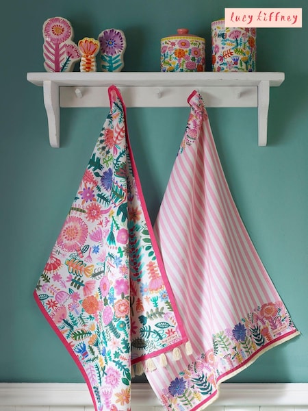 Lucy Tiffney Multicoloured 100% Cotton Tasseled Tea Towels Set Of 2 (474814) | £16