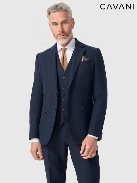 Navy Blue - Regular Cavani Thomas Tweed Suit Jacket