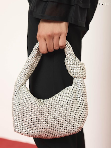 Silver - Mint Velvet Kay Diamante Clutch Bag