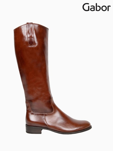 Gabor Brook Sattel Brown Leather Knee Length Fashion Boots (476452) | £170